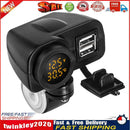 Motorcycle Handlebar Dual USB Charger with Voltmeter Thermometer (Yellow) Newly