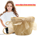 Summer Kids Girls Straw Shoulder Bag Lace Bow Beach Hat Coin Purse (Beige)