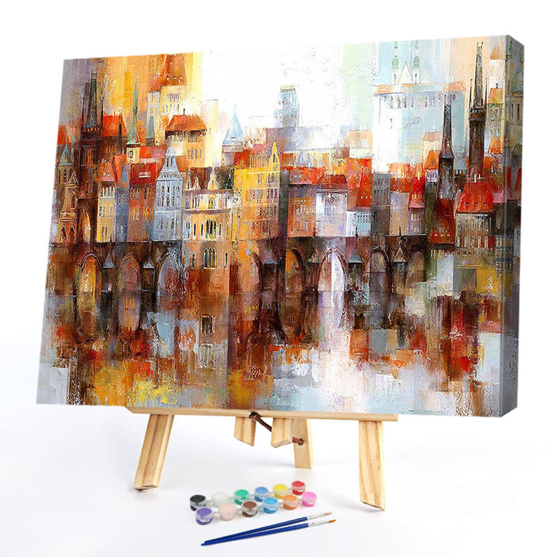 Riverside Town Oil Paint By Numbers Kits Canvas DIY Hand Painted Home Decoration