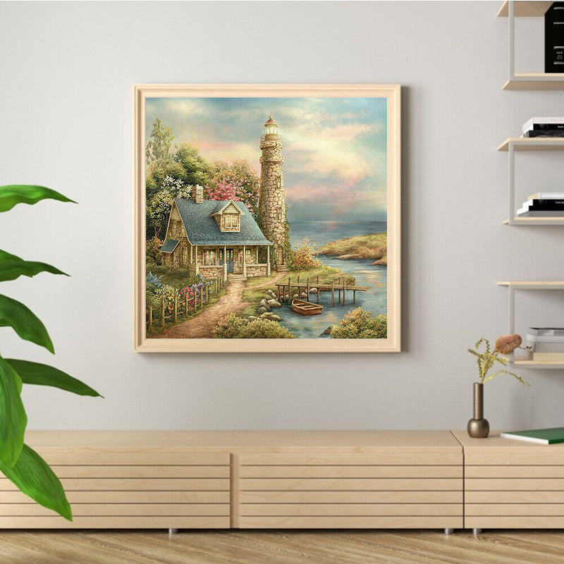 DIY Paint By Number Kit Seaside Villa House No Frame for Home Art Decor