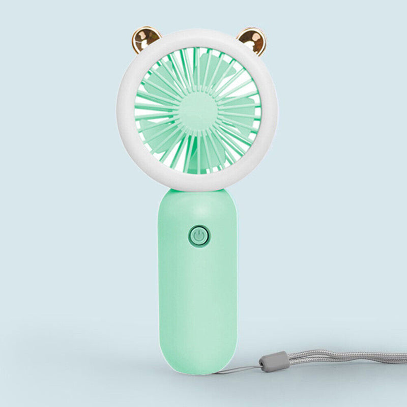 Mini Portable Fan USB Rechargeable Night Light Handheld Fan 3-Speed (Blue)