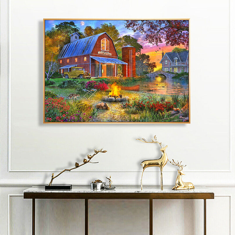 DIY Small Town Scenery Oil Paint by Numbers Coded Hand Painted Acrylic Drawin