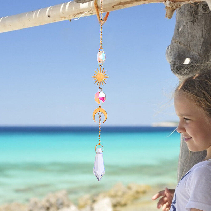 Crystal Sun Moon Hanging Meatal Pendant Home Car Decor (B)