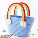 Cute Rainbow Cloud Mini Handbag Cotton Rope Female Seaside Beach Small Basket