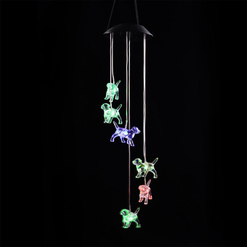 Yard Patio Wind Chime Hummingbirds Solar Chime LED Crystal Dog Discolored