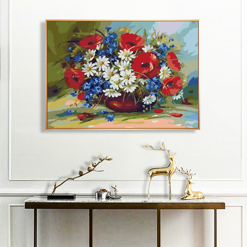 Oil Paint By Numbers Picture DIY Painting Colorful Flower Drawing on Canvas