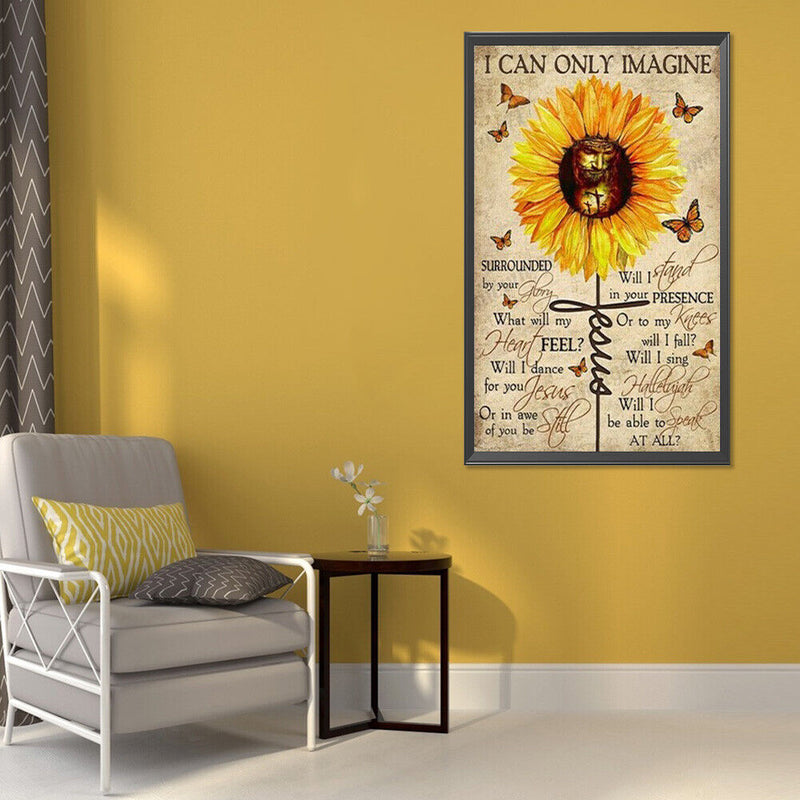 5D Diamond Painting Kit Sunflower Letters Full Round Drill Rhinestone DIY Wall