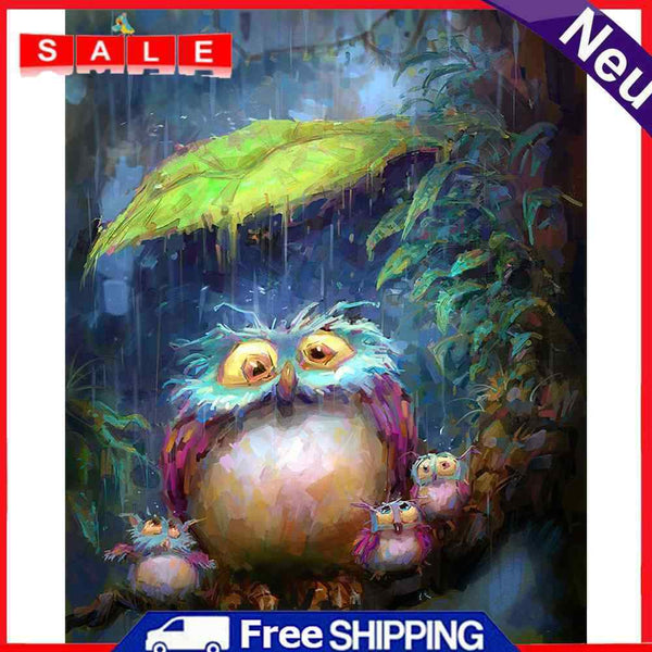 Hand Painted Oil Paint by Numbers DIY Rain Owl Drawing Wall Decoration Gift Kit
