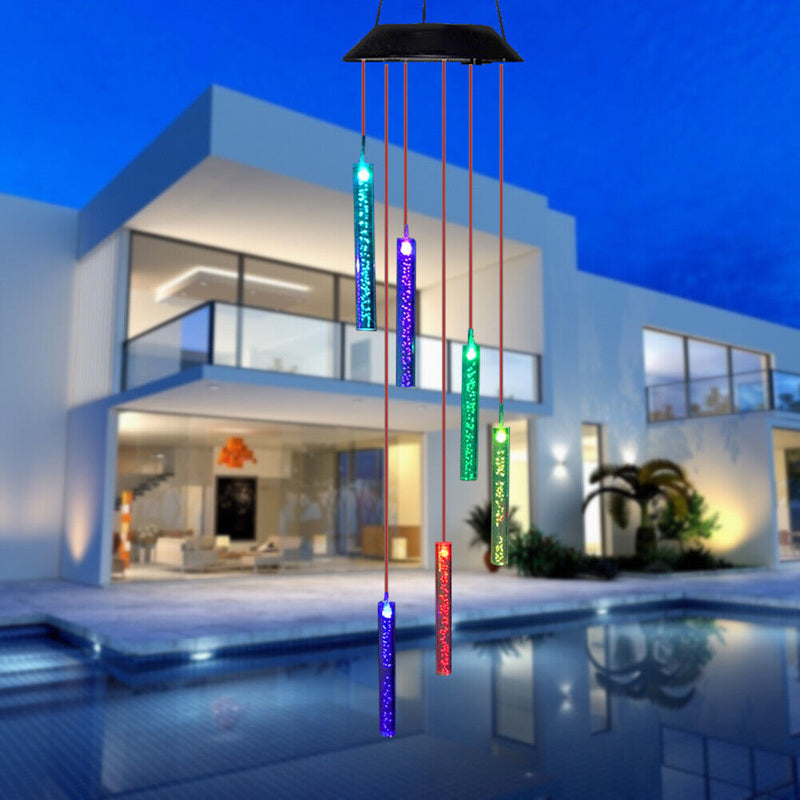 Solar Power Wind Chime Lamp 6 Bubble Column LED Landscape Garden Wind Bell Light