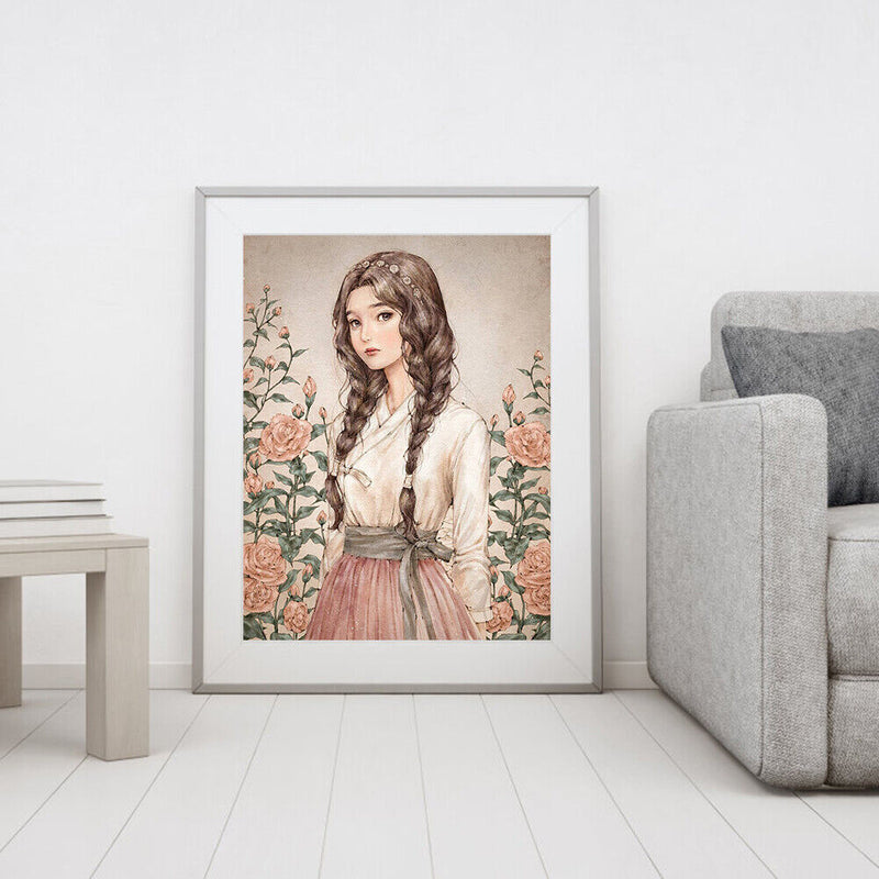5D DIY Diamond Painting Full Round Drill Girl with flowers of