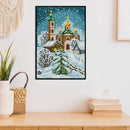 Full Embroidery Print 2 Strands Stamped Cross Stitch DIY Church in Snow 14CT Kit