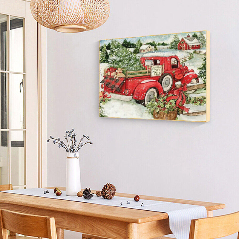 Frameless Oil Paint By Numbers Snow Cars DIY Canvas Picture Craft Kits