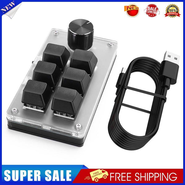 Macro Keyboard 6 Key 1 Knob Bluetooth-compatible Mechanical Keypad (Black)