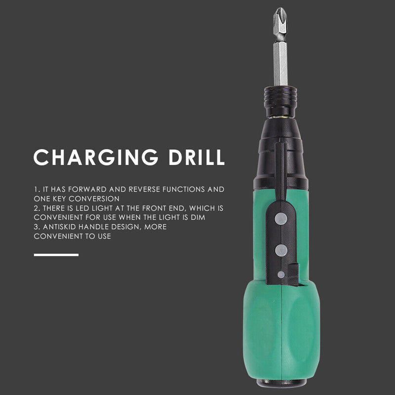 Anti-slip Handle Big Torque Electric Screwdriver USB Charging Drill (Green)