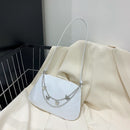 Ladies Nylon Shoulder Bag Solid Color Butterfly Chain Purse Handbag (White)