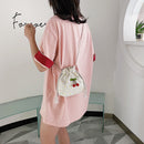 Daisy Flower Shoulder Bag Women Cherry Small Pouch Drawstring Canvas Handbags
