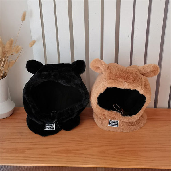 Warm Plush Hat Bear Ear Cap Women Warm Protect Ears Cap Lei Feng Hat Neck Scarf