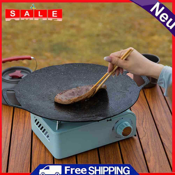 Mountiker BBQ Camping Frying Pan Portable Cast Iron Wok Top Fireplace Accessory