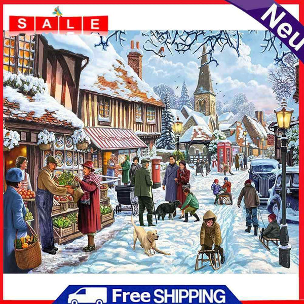 Oil Paint By Numbers Winter Street Frameless Picture Craft Kit for Living Room