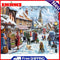 Oil Paint By Numbers Winter Street Frameless Picture Craft Kit for Living Room