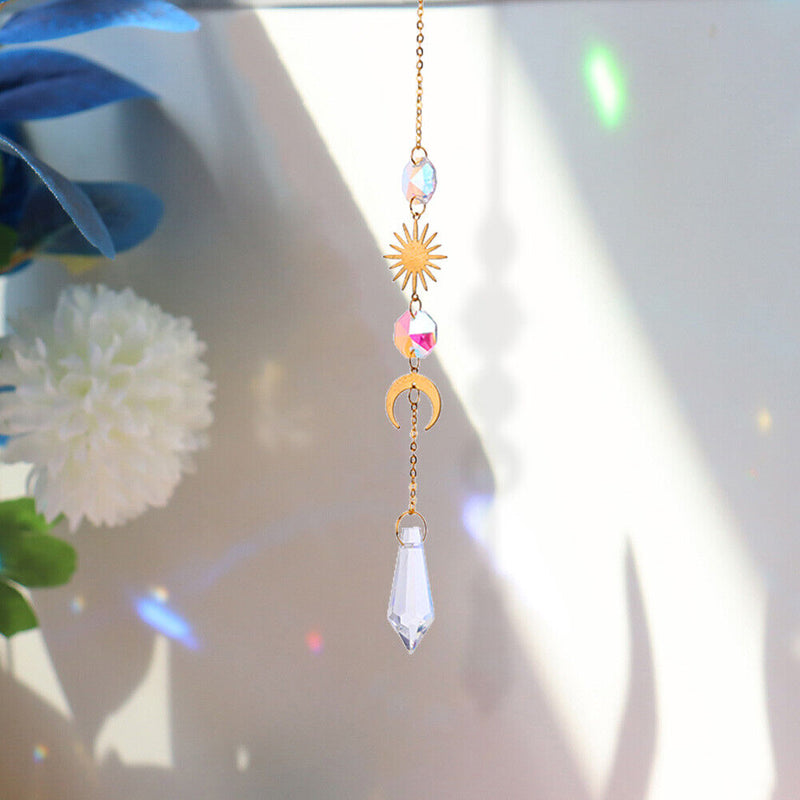 Crystal Sun Moon Hanging Meatal Pendant Home Car Decor (B)