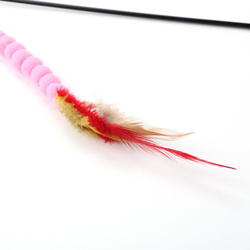 Cat Teasing Stick Colorful Pompom Feather Wand Fun Pet Teaser Rod Toys (01)