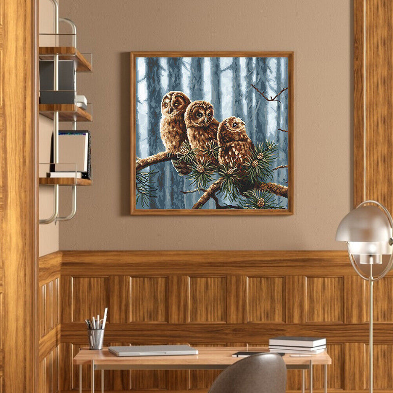 Full Cross Stitch 11CT Three Owls Printed Embroidery DIY Home Decoration Gift