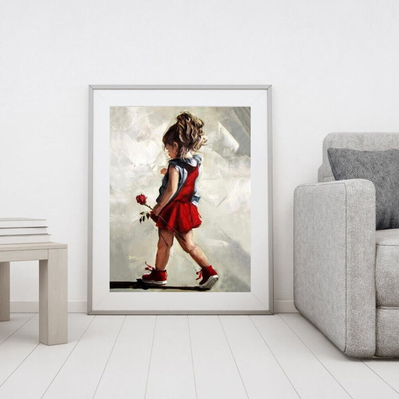 Red Skirt Girl Paint By Numbers Kit DIY Frameless Picture On Canvas (S438)