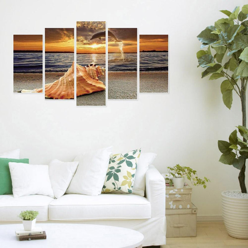 5pcs 5D DIY Full Drill Diamond Painting Seaside Sunset Embroidery Kit Wall