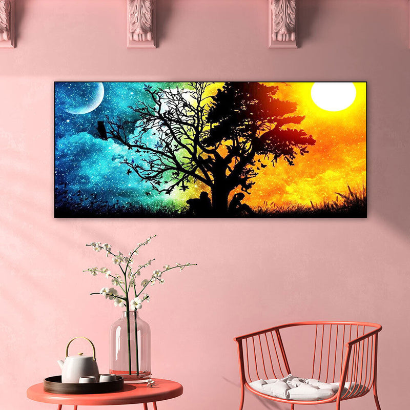 Sun Moon Tree Oil Paint By Numbers Kits Canvas Picture Wall Art DIY Craft Color