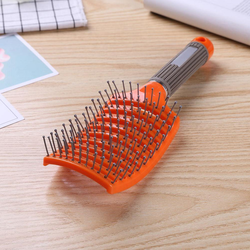 Pro Anti-Static Scalp Massager Hair Brush Curved Row Hairstyle Comb (Orange