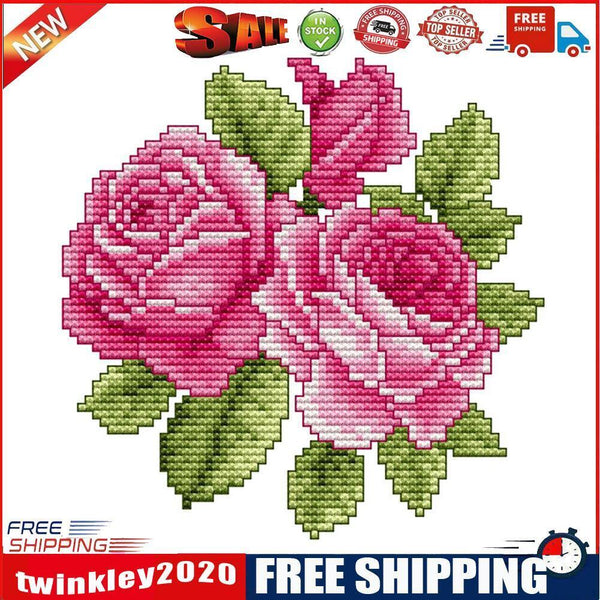 Counted Pink Rose Partial Embroidery 14CT DIY Cross Stitch Art Canvas Kit