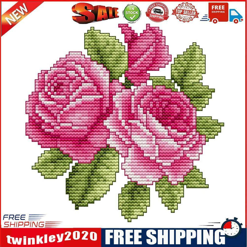 Counted Pink Rose Partial Embroidery 14CT DIY Cross Stitch Art Canvas Kit