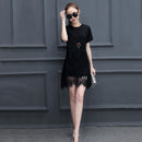Women Daily Dress Summer Patchwork Solid Color O Neck Lace Plus Size Dresses