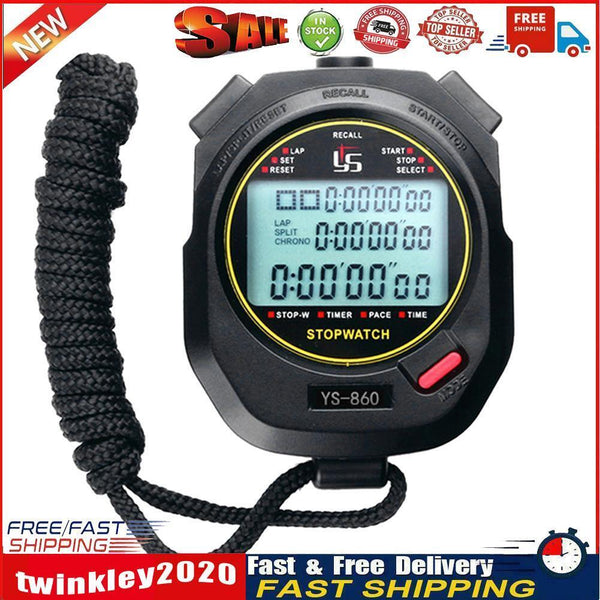 Digital Stopwatch Chronograph Sports Timer Stop Watch (Black/ 60 Tracks) Newly