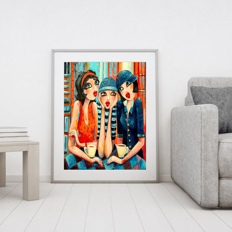 3 Fashion Sisters Hand Painted Picture DIY Kit Oil Paint By Numbers Set No Frame