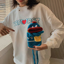 Women Cartoon Knitted Sausage Mouth Shoulder Bag Female Purse Mobile Phone Bags