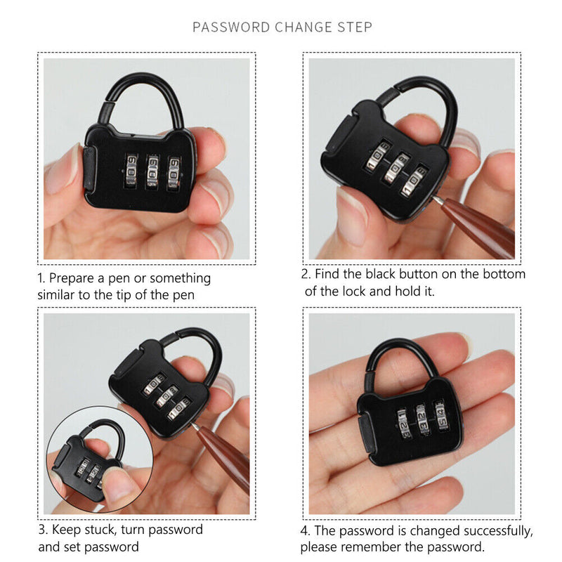 Zinc 3 Digit Code Combination Password Lock Mini Carrying Case Lock (Black)