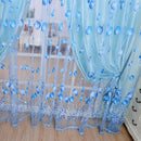 Tulip Flower Yarn Sheer Window Curtain Scarf Drapes for Bedroom (Blue)