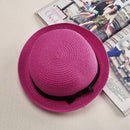 Summer Women Straw Knitting Sun Hat Travel Outdoor Fold Beach Hat(Rose Red)