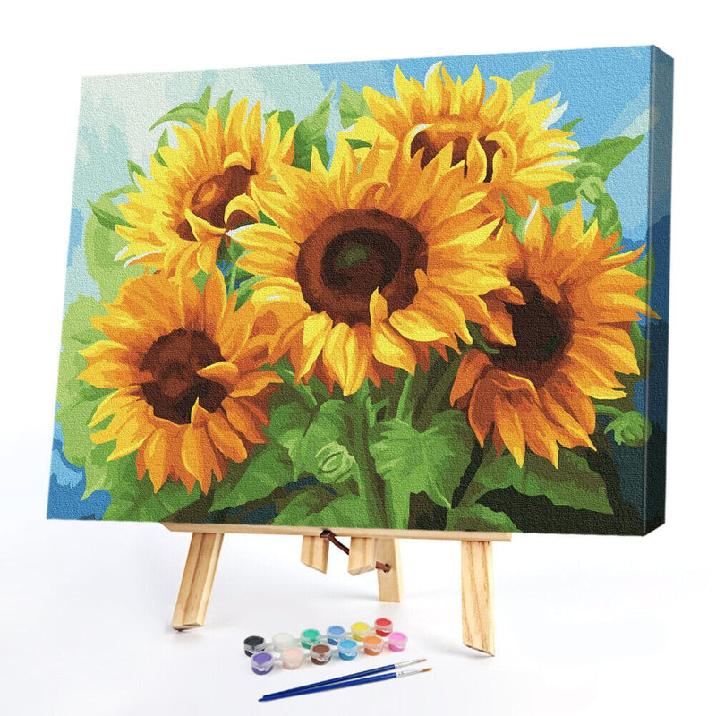 #A Tulip/Sunflower Oil Paint By Numbers DIY Handpainted Home Decoration Unfram