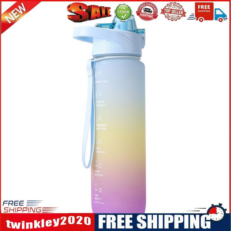 Outdoor Water Bottle with Straw BPA Free Gradient Sport Drinking Cup (Blue)