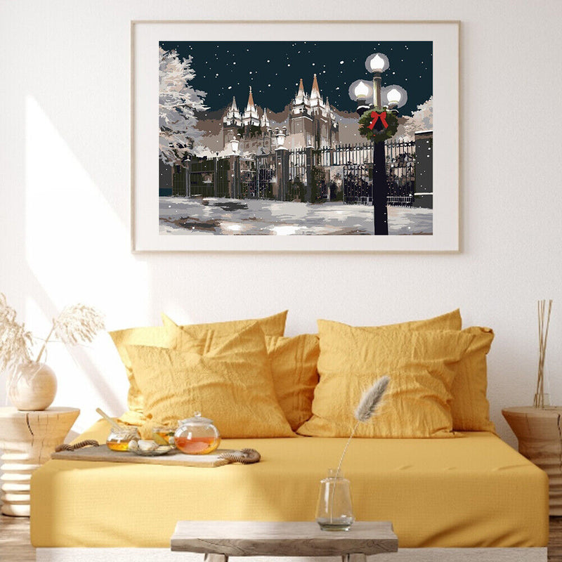 Castle in Snow Colouring Oil Canvas Picture DIY Hand Painted Paint By Number Kit
