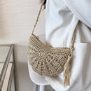 Korean Straw Crossbody Bags Woven Women Summer Beach Vacation Shoulder Handbags