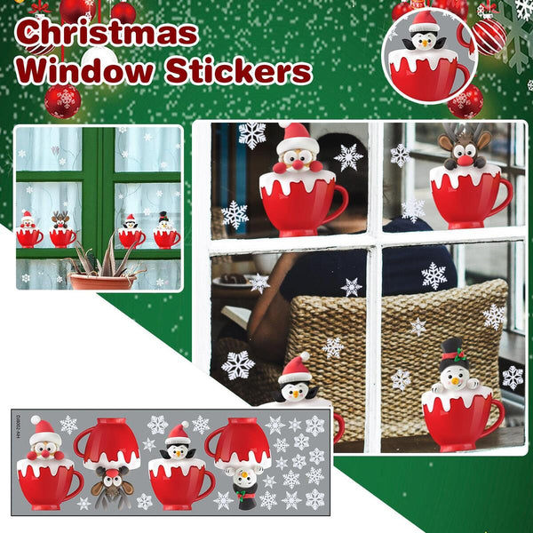 Christmas Deer Window Glass Stickers Home Mirror Stickers Snowflake Wall Door~