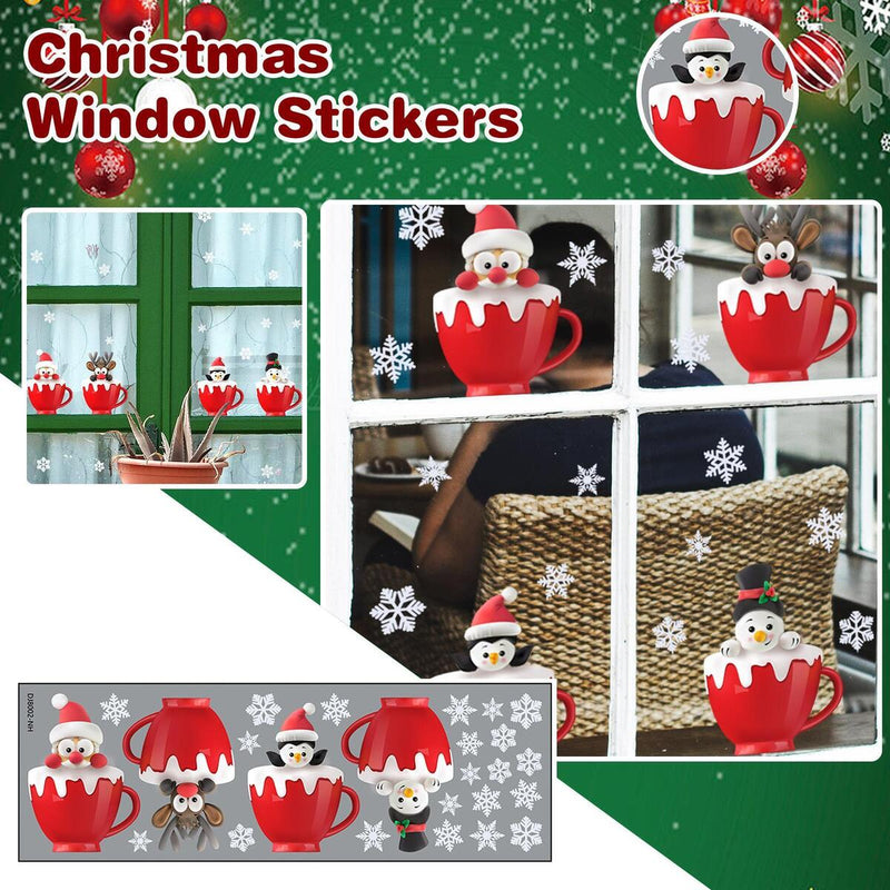 Christmas Deer Window Glass Stickers Home Mirror Stickers Snowflake Wall Door~