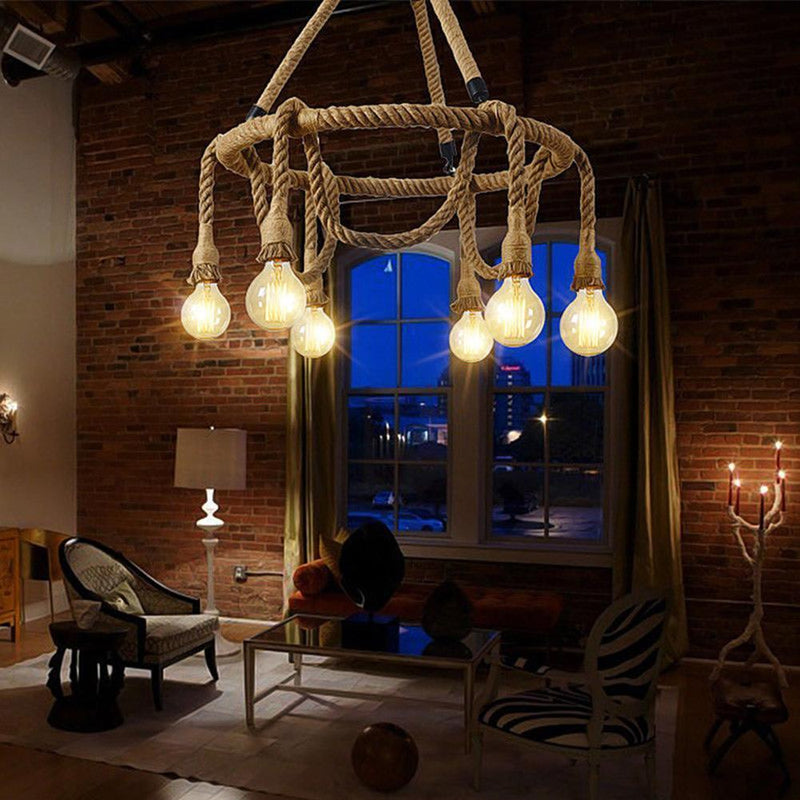 3.28ft Hemp Rope Electric Wire for DIY E27 Bulb Pendant Light (Double Head)