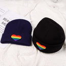 Love Heart Christmas Gift Embroidery Knit Cap Beanies Hats Rainbow Knitted Hats