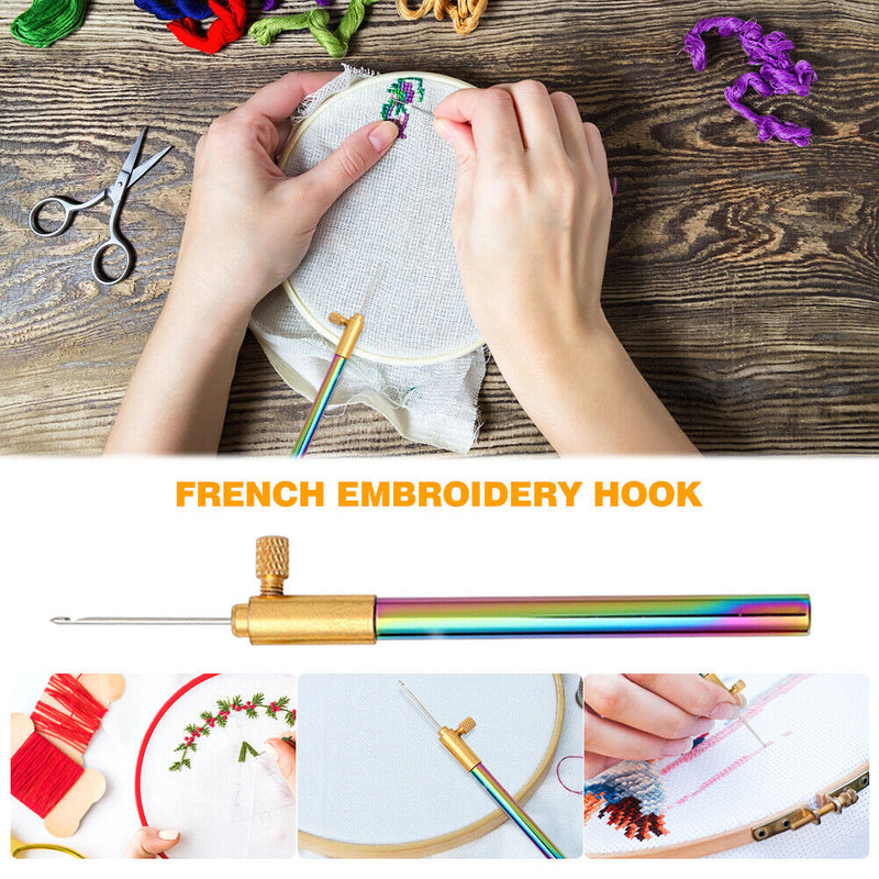 Beech Handle Embroidery Crochet Hook with 3 Needles Sewing Tools Set DIY Cr
