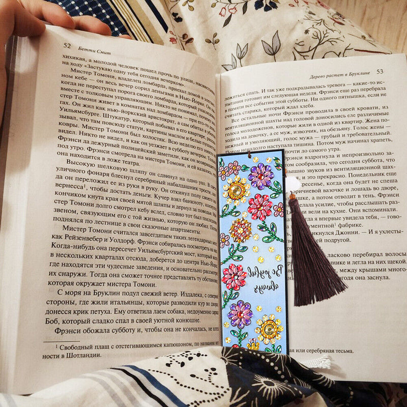DIY Special Shaped Diamond Painting Color Flower Tassel Leather Bookmark Newly